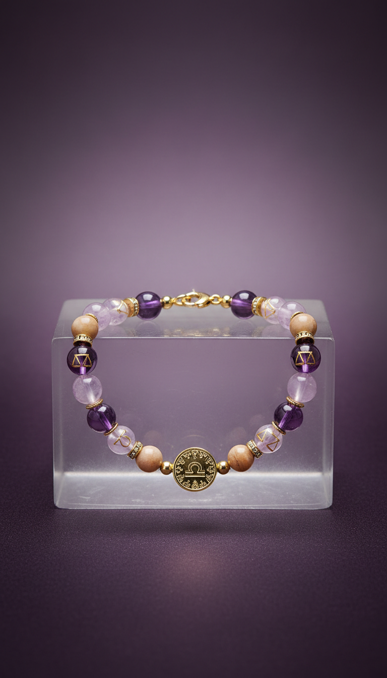 Libra crystal bracelet with rose quartz sphere