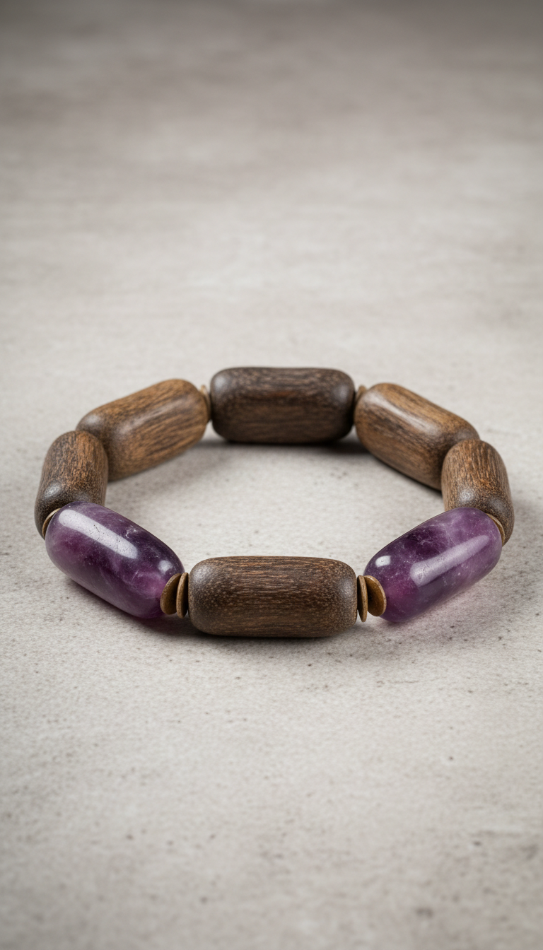 Worn walnut and violet qi energy bracelet