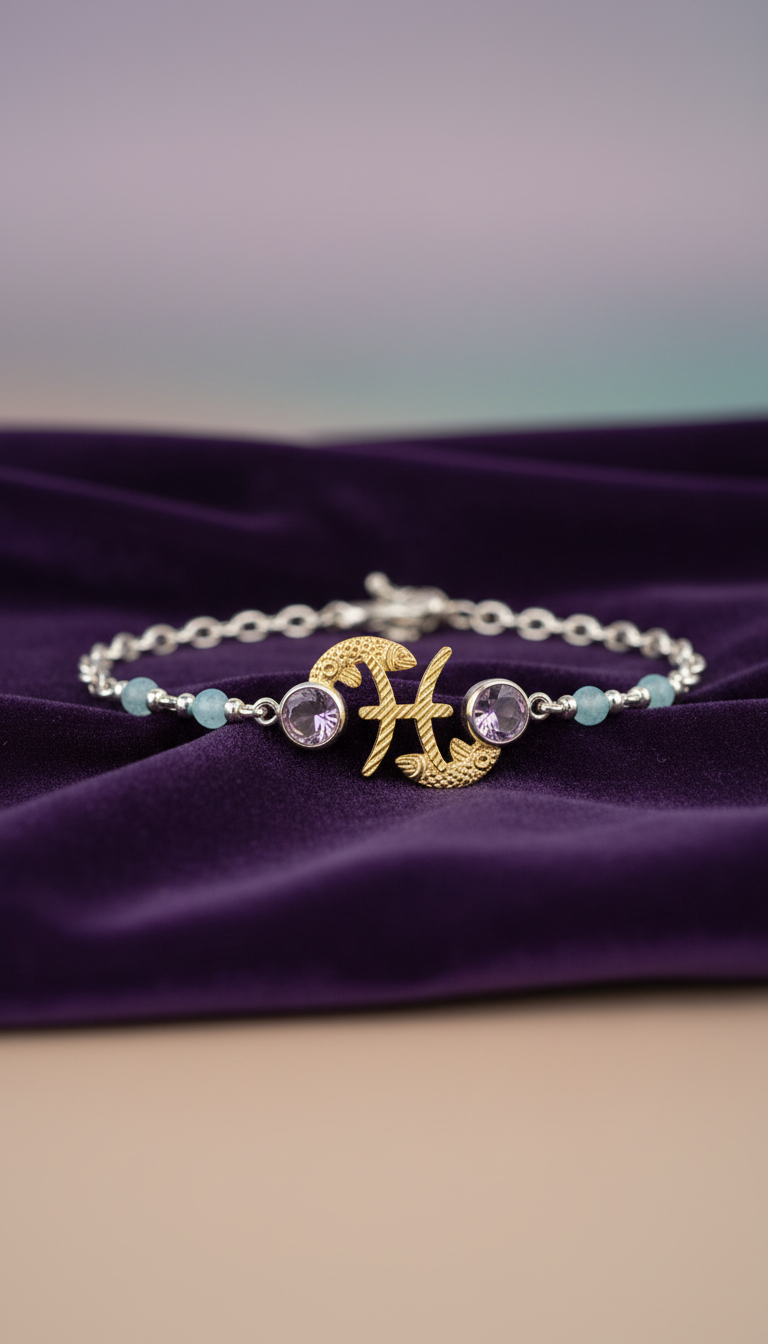 Pisces sterling silver birthstone bracelet