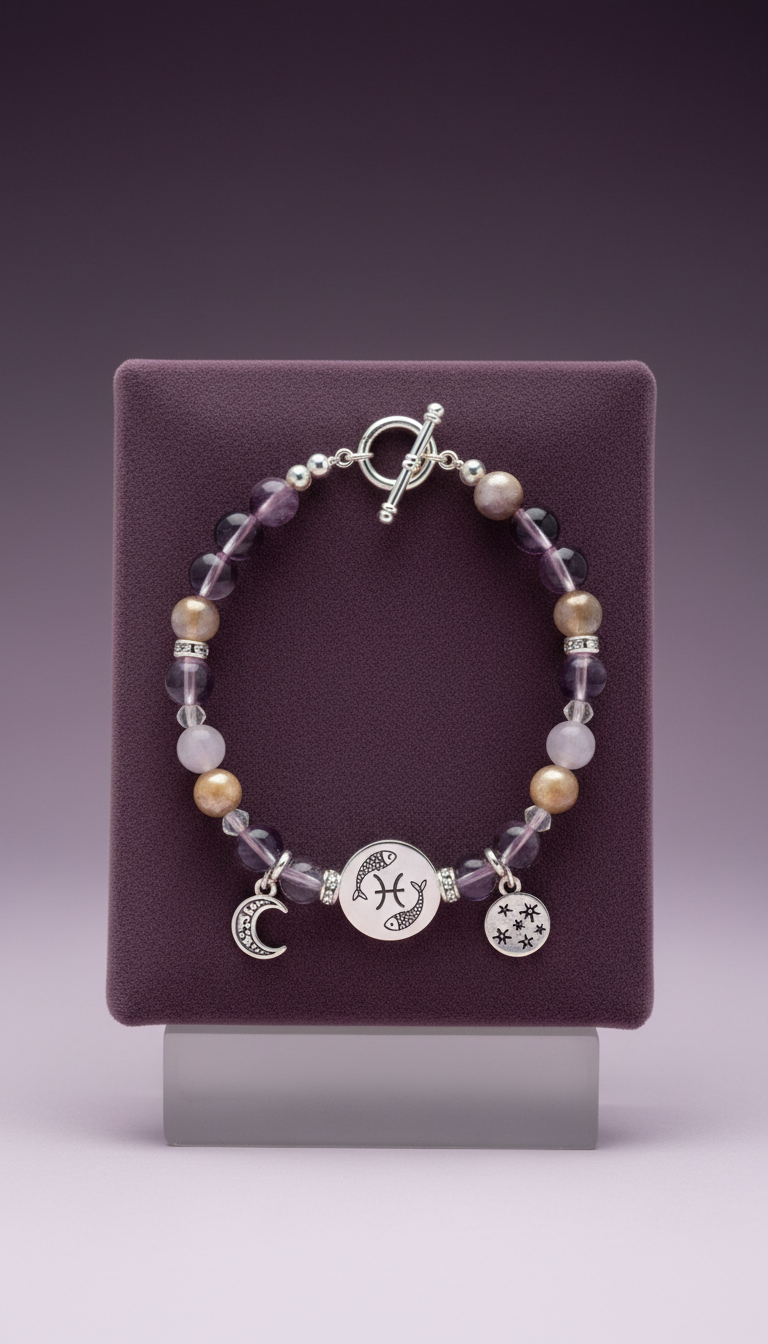 Pisces crystal bracelet with aquamarine sphere
