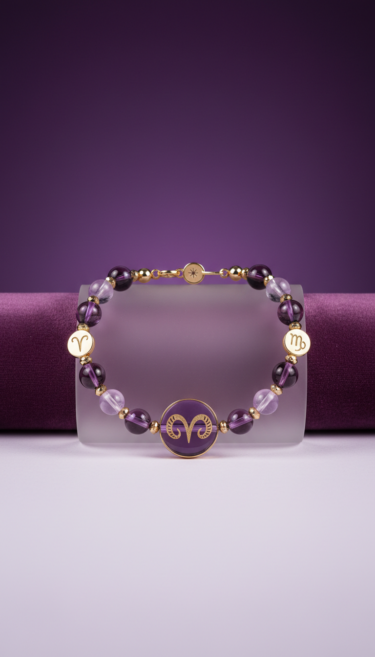 Aries crystal bracelet with garnet sphere